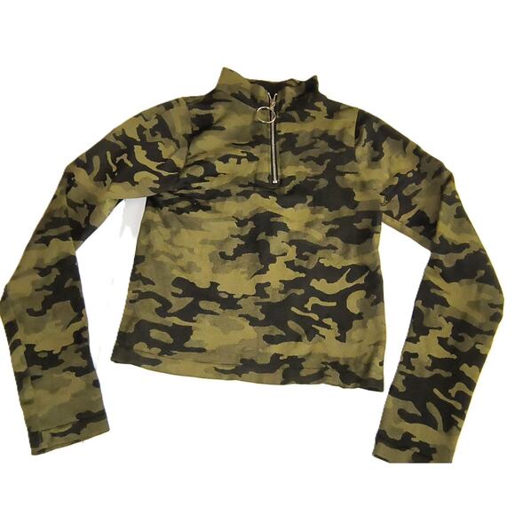 Unbranded Other - 90s Girls 1/4 Zip Collared Long Sleeve Camo Print Top Outdoor Brown Size S G001
